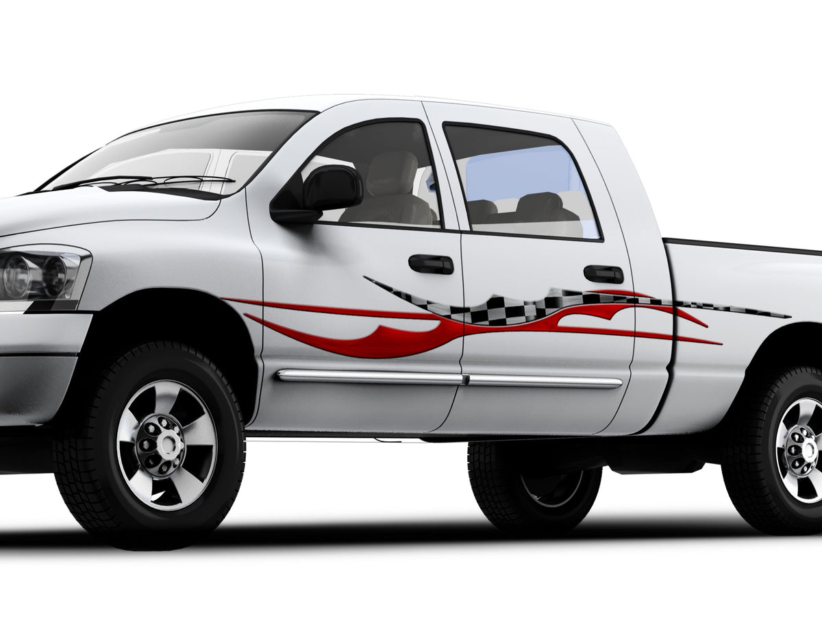 blade checkers vinyl graphics on the side of white truck